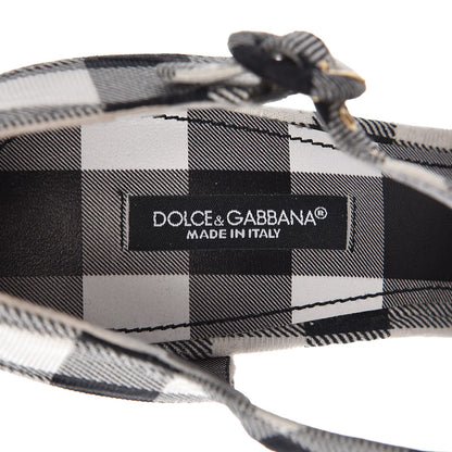 Dolce & Gabbana Gingham Brocade T Bar Pumps 37.5 Black White 10 of 13