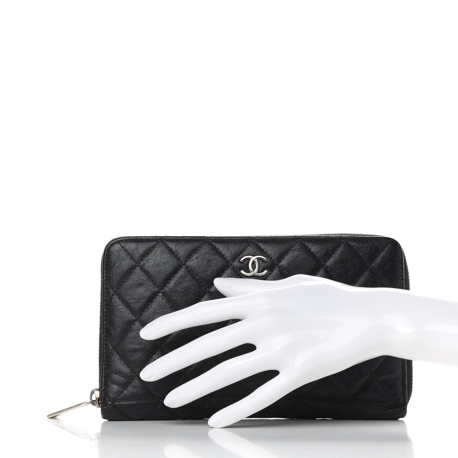 Chanel Calfskin Quilted Large Zip Around Organizer Wallet Black 2 of 9