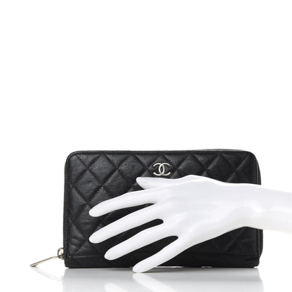 Chanel Calfskin Quilted Large Zip Around Organizer Wallet Black 2 of 9