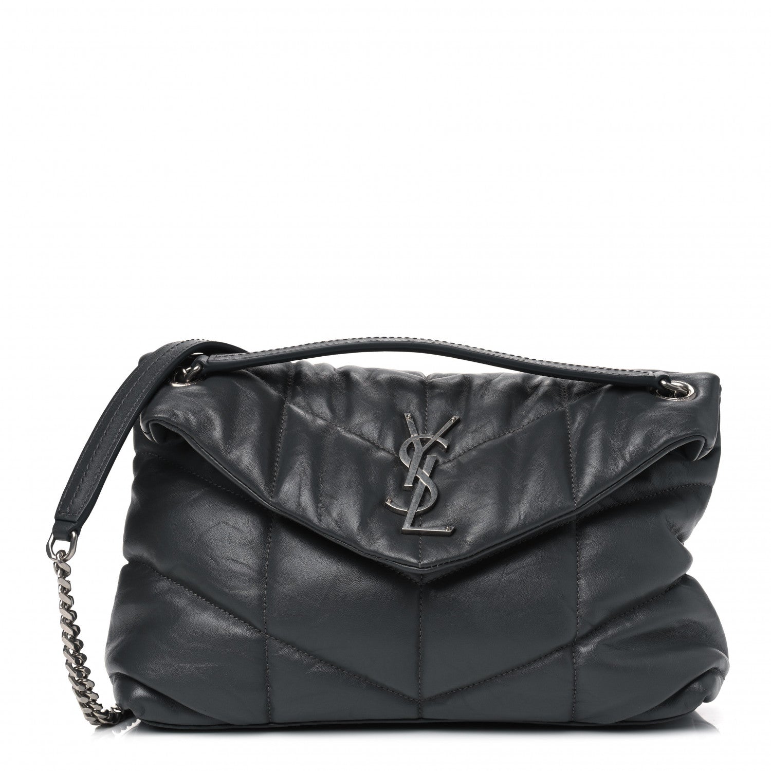Saint Laurent Lambskin Quilted Small Loulou Puffer Monogram Chain Satchel Storm 1 of 5