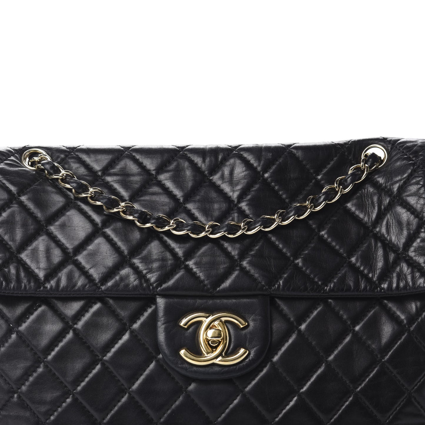 Washed Lambskin Quilted Maxi Single Flap Black