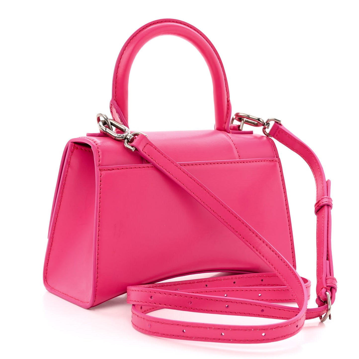 Shiny Box Calfskin Hourglass Top Handle Bag XS Acid Fuchsia