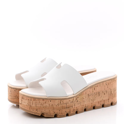 Hermes Calfskin Cork Eze 30 Sandals 37 White 3 of 9
