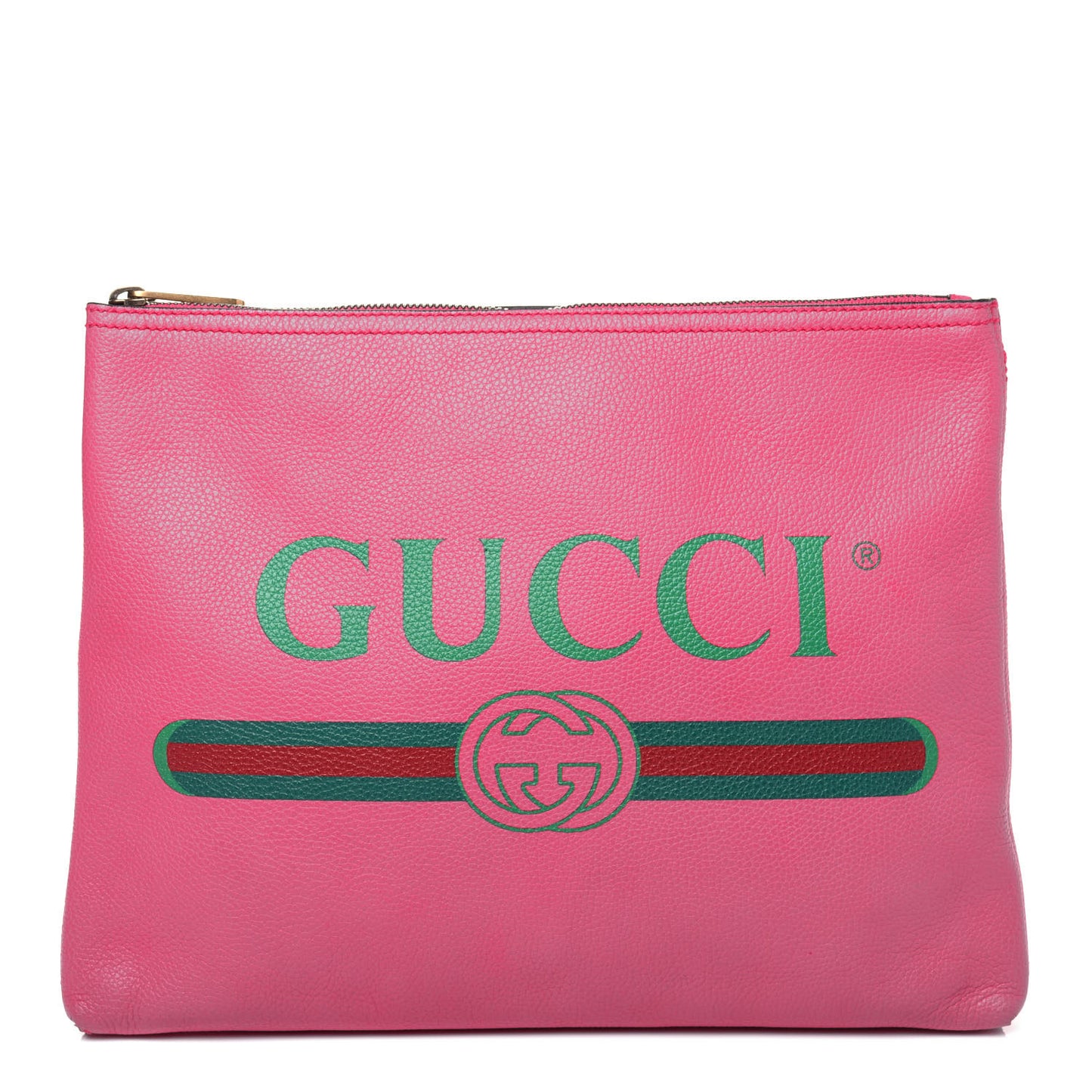Pebbled Calfskin Medium Logo Portfolio Clutch Box Pink Green