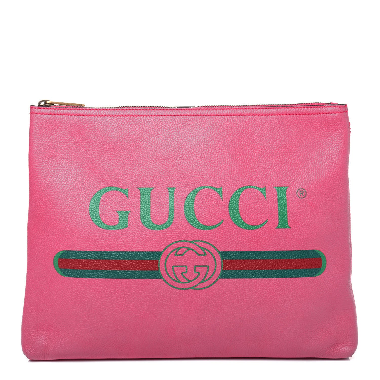 Gucci Pebbled Calfskin Medium Logo Portfolio Clutch Box Pink Green 1 of 15