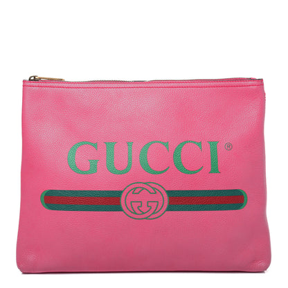 Gucci Pebbled Calfskin Medium Logo Portfolio Clutch Box Pink Green 1 of 15