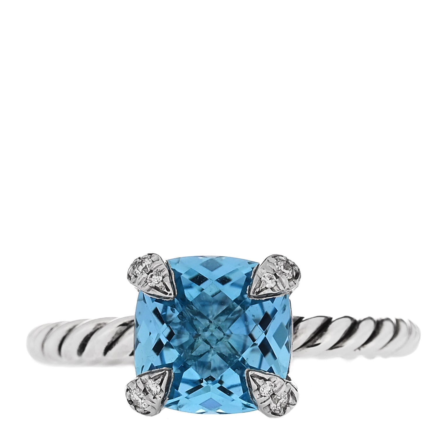 David Yurman Sterling Silver Diamond Blue Topaz 8mm Chatelaine Ring 49 5 1 of 5
