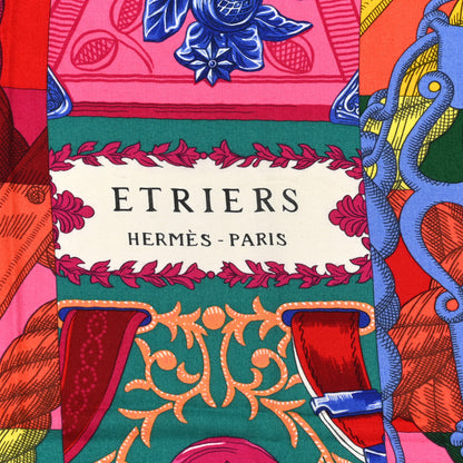 Hermes Cashmere Silk Cavalleria D'Etriers Shawl 140 Rose Vert Rouge 2 of 7
