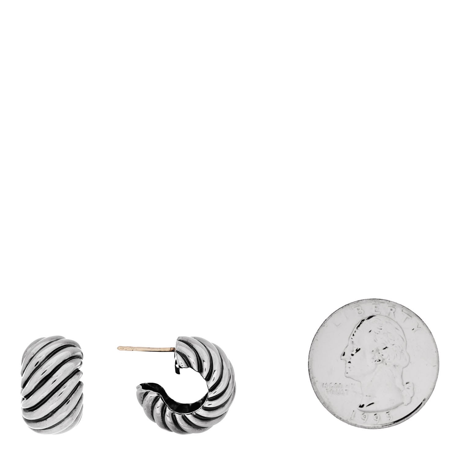 David Yurman Sterling Silver 11mm Sculpted Cable Shrimp Earrings 2 of 6