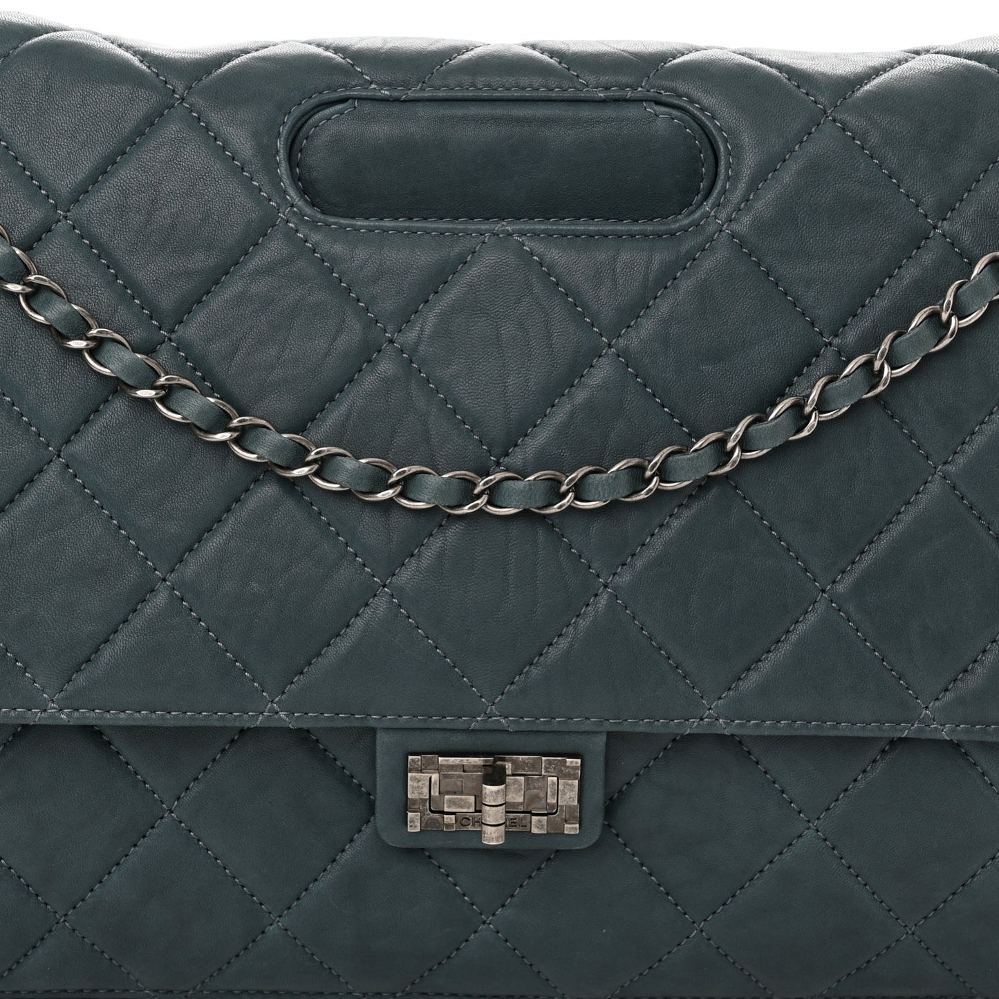 Washed Lambskin Quilted Maxi Take Away Flap Turquoise