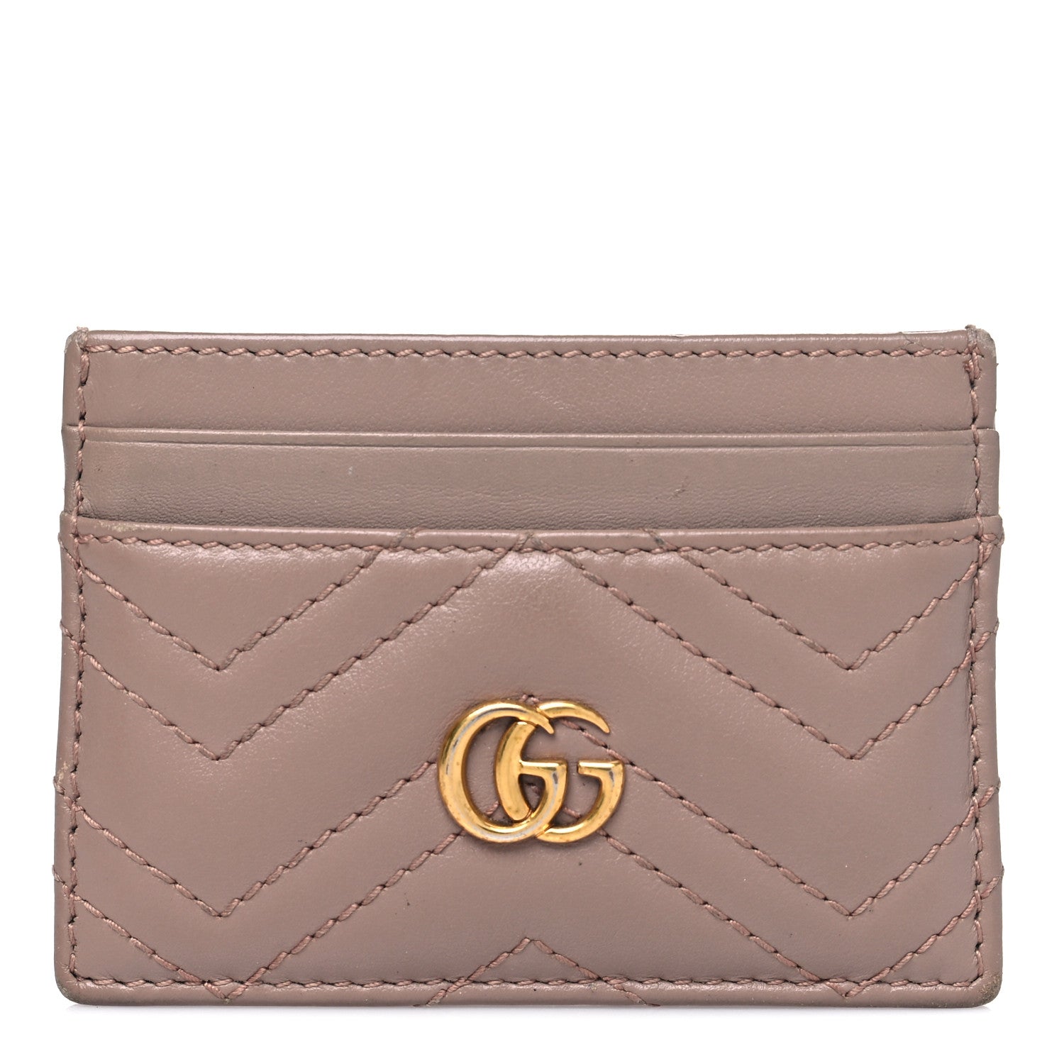 Gucci Calfskin Matelasse GG Marmont Card Holder Porcelain Rose 1 of 9