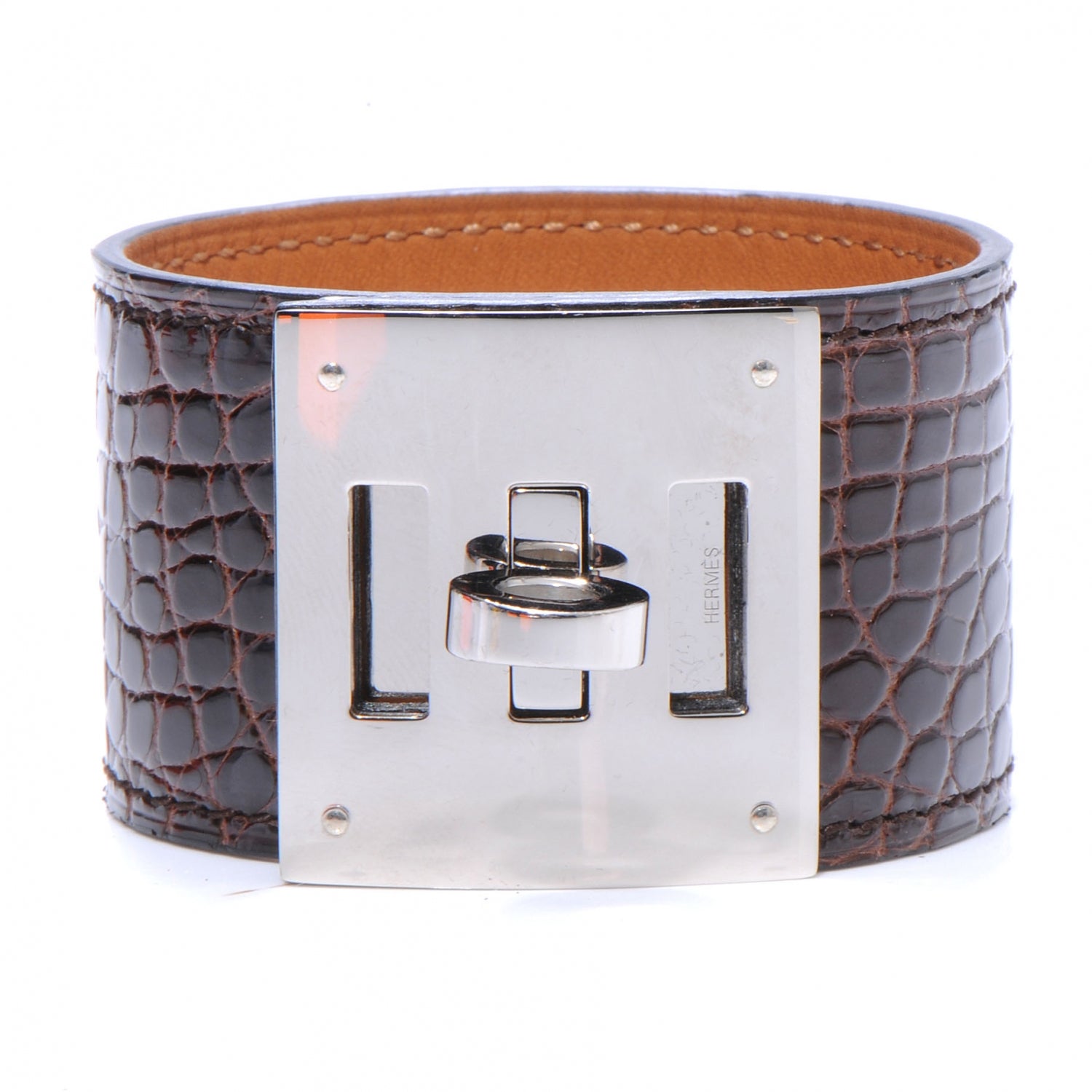 Hermes Shiny Alligator Kelly Dog Cuff Havanne 1 of 6