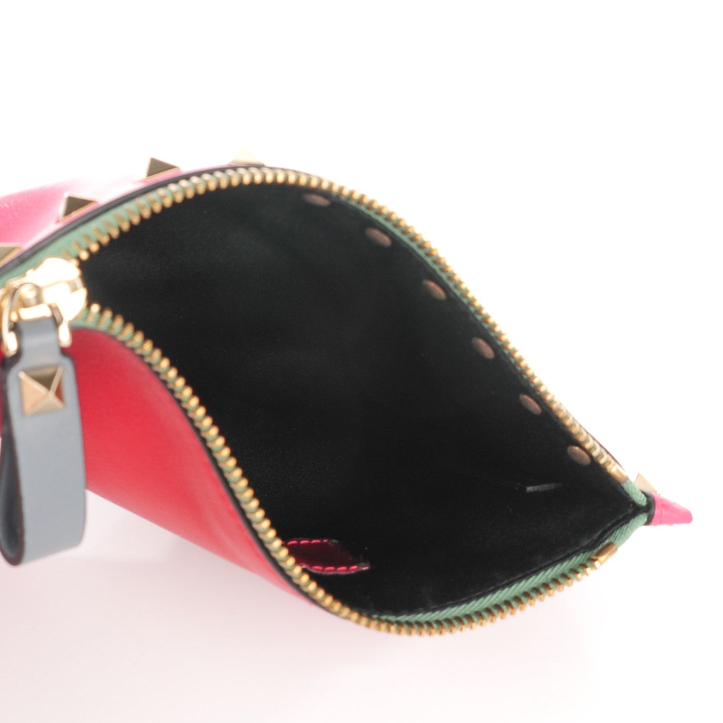 Vitello Italian Pop Small Rockstud Zip Pouch Deep Rose Scarlet