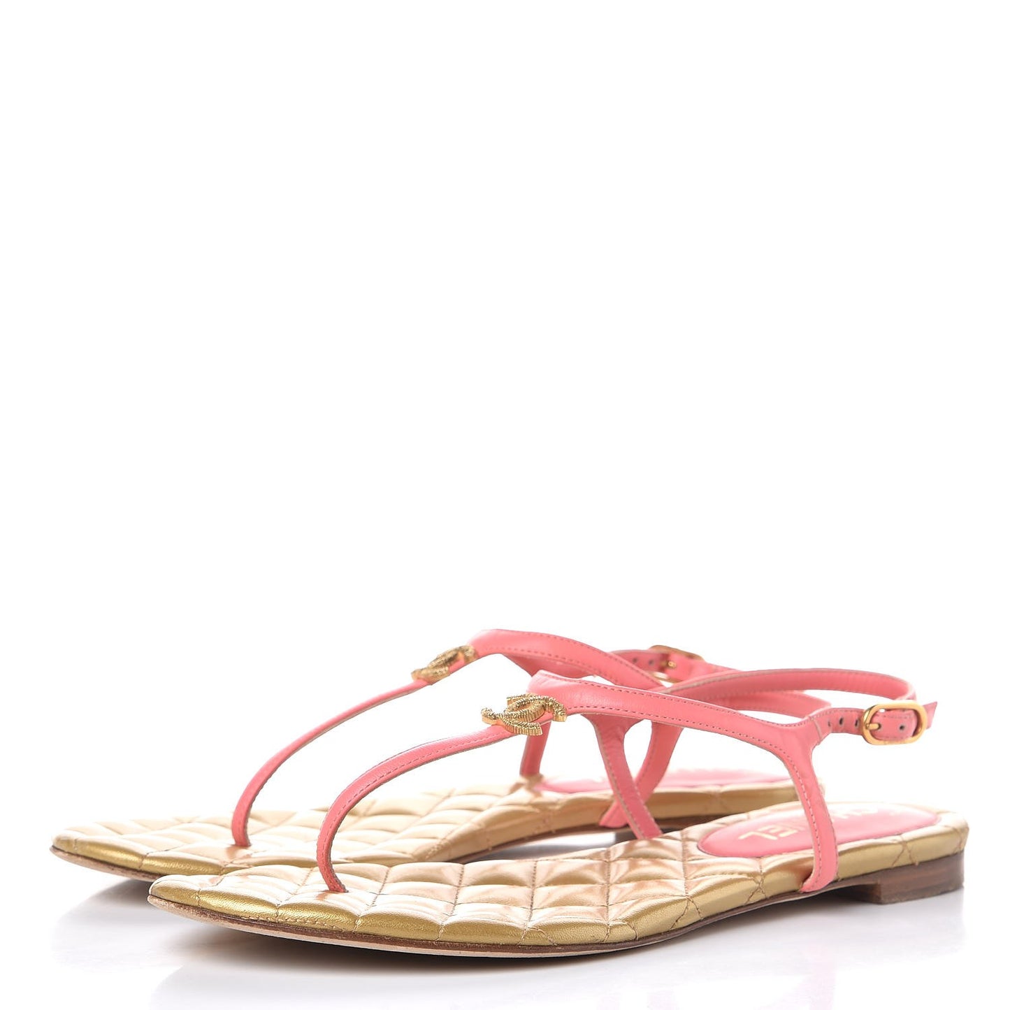 Lambskin Quilted CC Thong Sandals 40 Pink