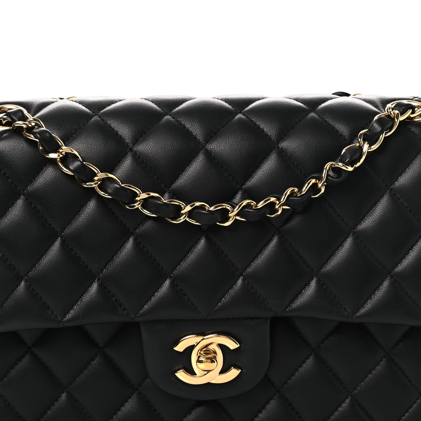 Lambskin Quilted Medium Double Flap Black