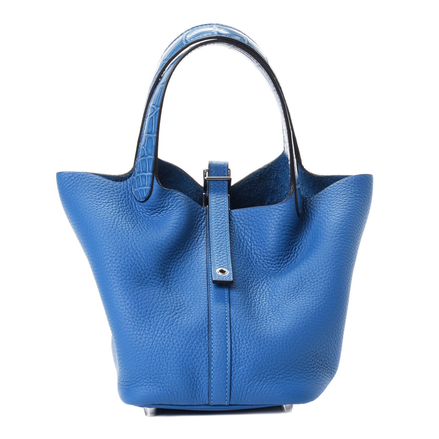Taurillon Clemence Matte Alligator Picotin Lock Touch 18 PM Bleu Zellige