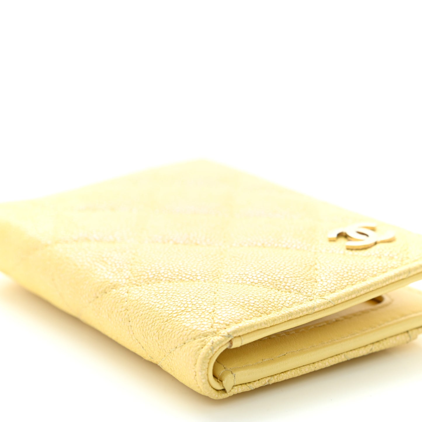 Caviar Quilted Card Holder Wallet Yellow
