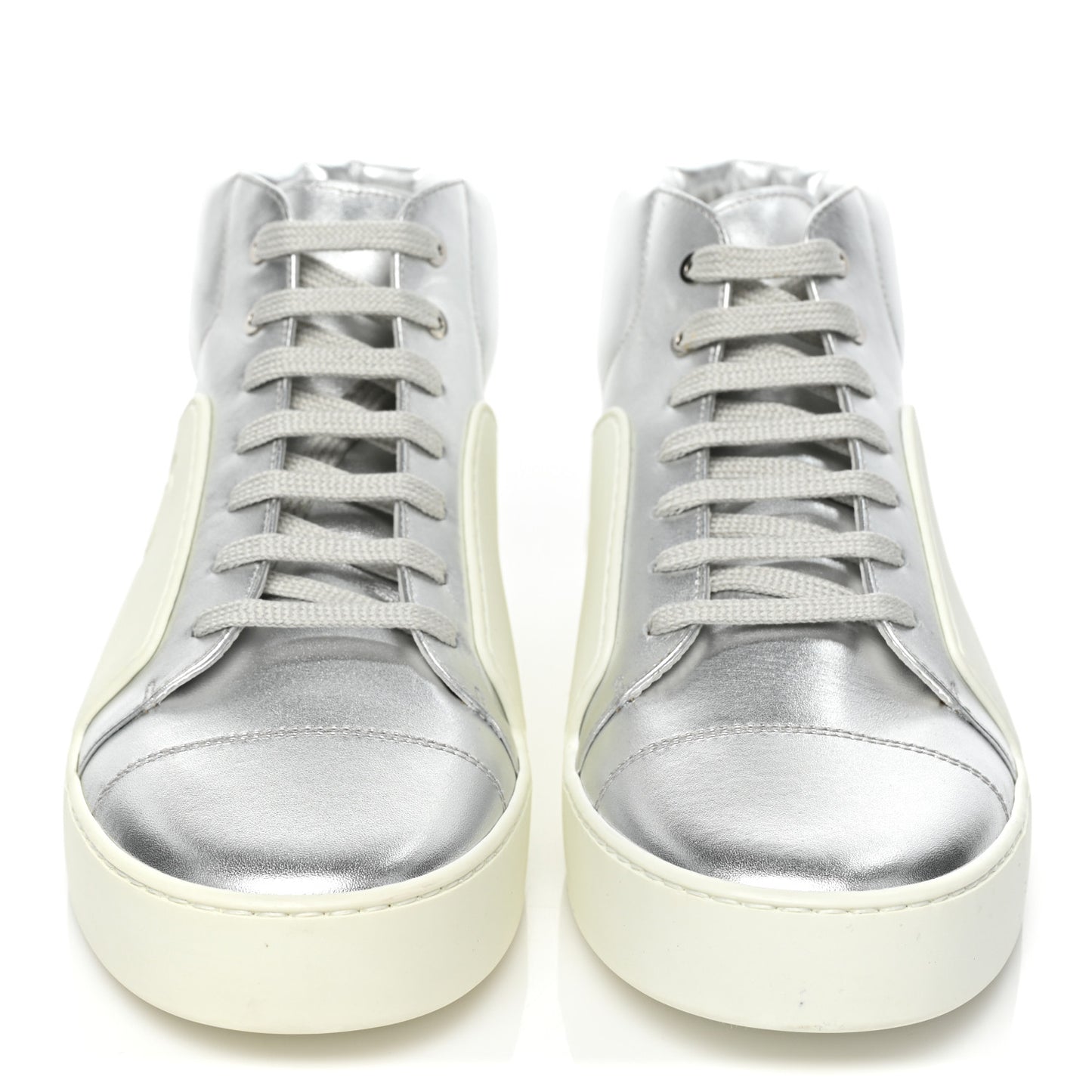 Patent Lambskin High Top Sneakers 41 White Silver