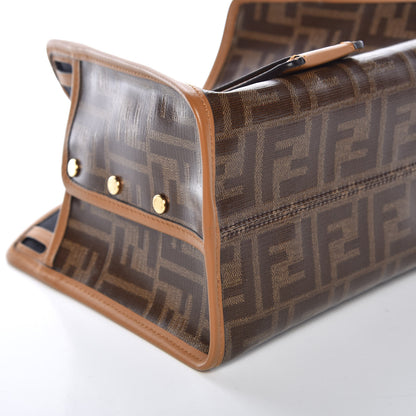 Fendi Glazed Fabric Vitello Century FF 1974 Stamp Patch Mini Peekaboo Defender Cover Mogano Panna Caramello 5 of 8