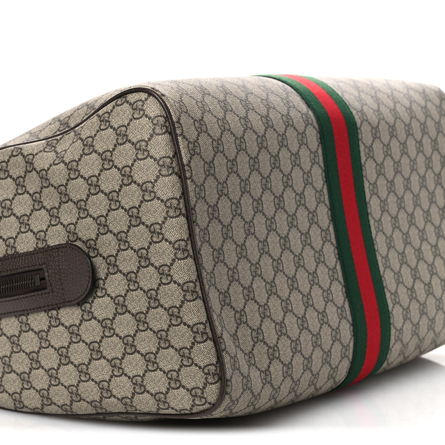 GG Supreme Monogram Textured Dollar Calfskin Web Medium Savoy Duffle Bag Beige Dark Brown