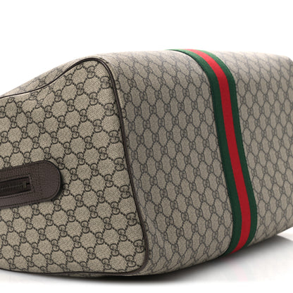 Gucci GG Supreme Monogram Textured Dollar Calfskin Web Medium Savoy Duffle Bag Beige Dark Brown 9 of 12