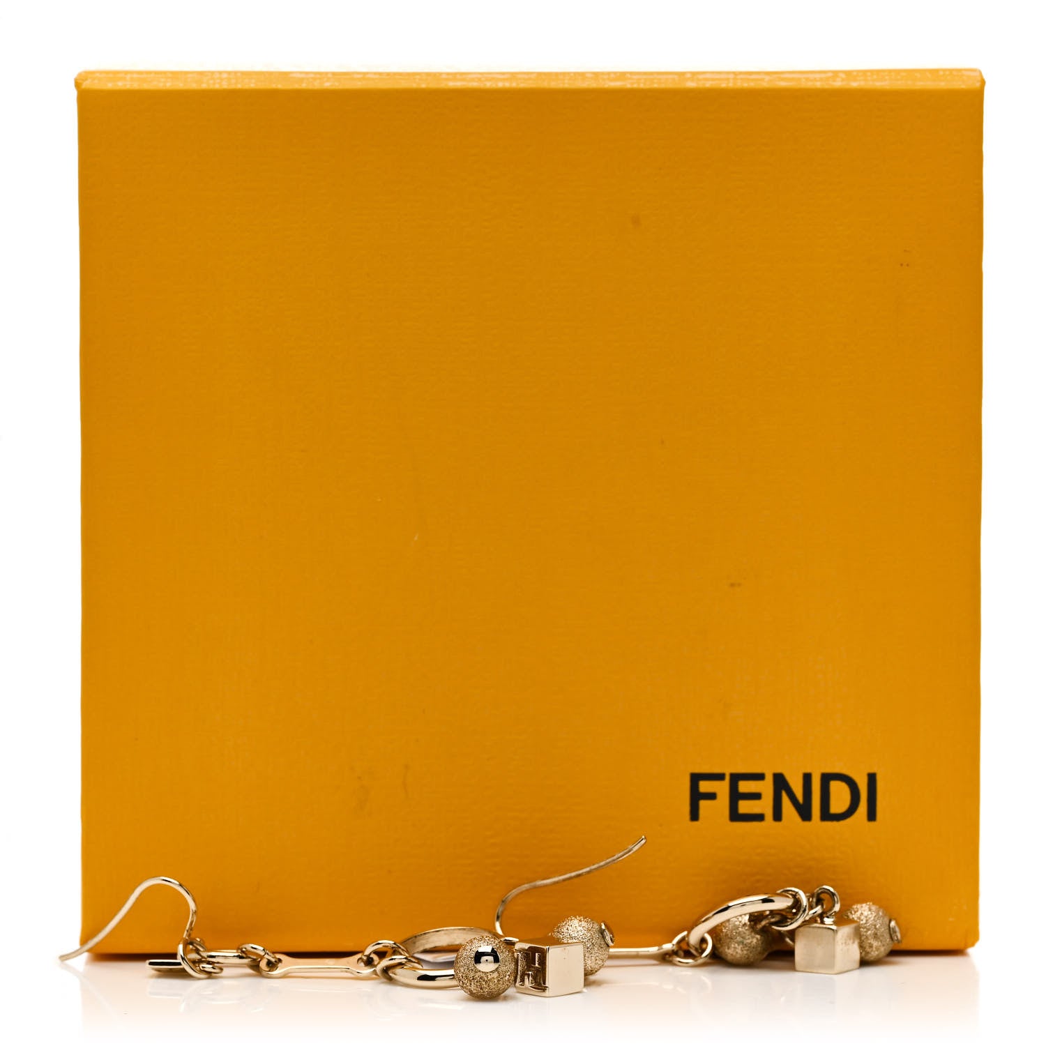 Fendi Metal Cube FF Hoop Drop Earrings Gold Silver 5 of 5