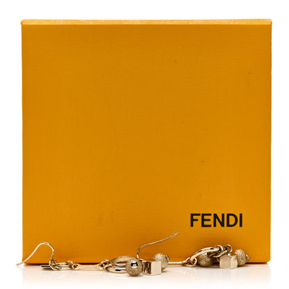 Fendi Metal Cube FF Hoop Drop Earrings Gold Silver 5 of 5