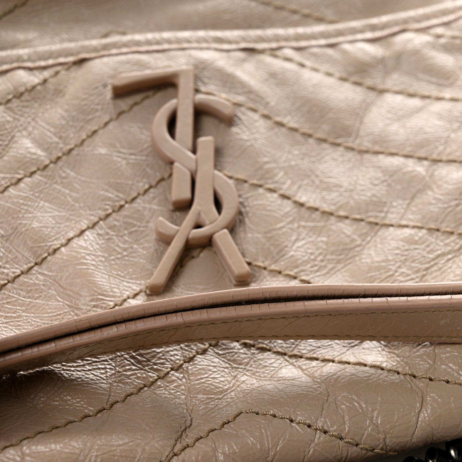 Saint Laurent Crinkled Calfskin Matelasse Monogram Medium Niki Chain Satchel Gold Sand 13 of 15
