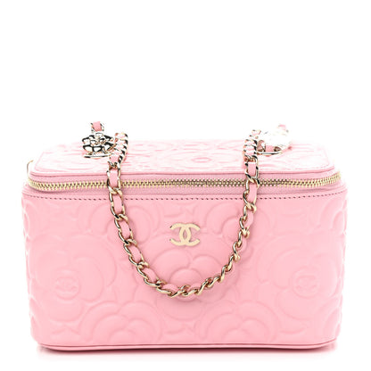 Chanel Lambskin Camellia Embossed Small Vanity Case With Chain Pink 1 of 10