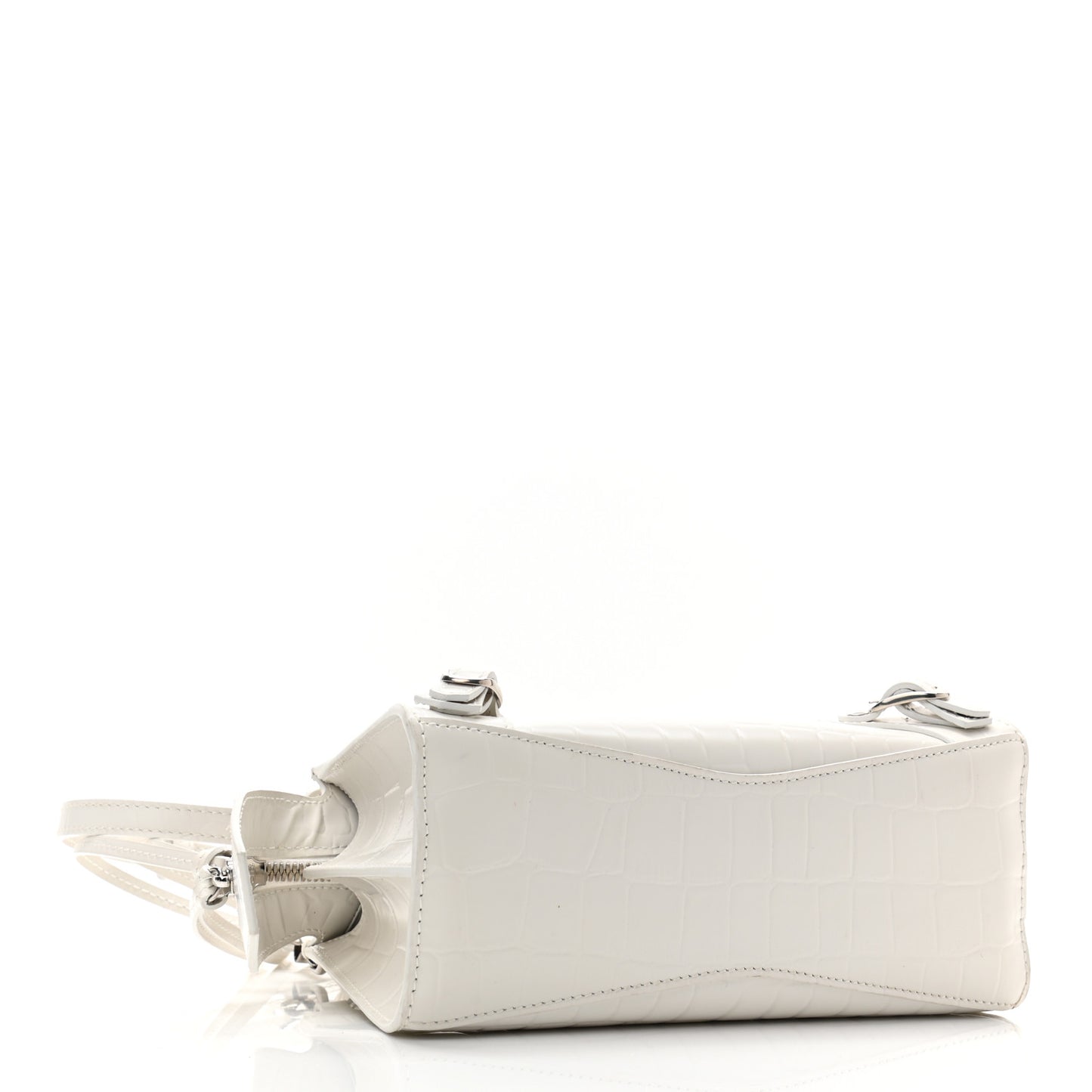 Semi Shiny Calfskin Crocodile Embossed Neo Classic Silver Hardware Mini City White