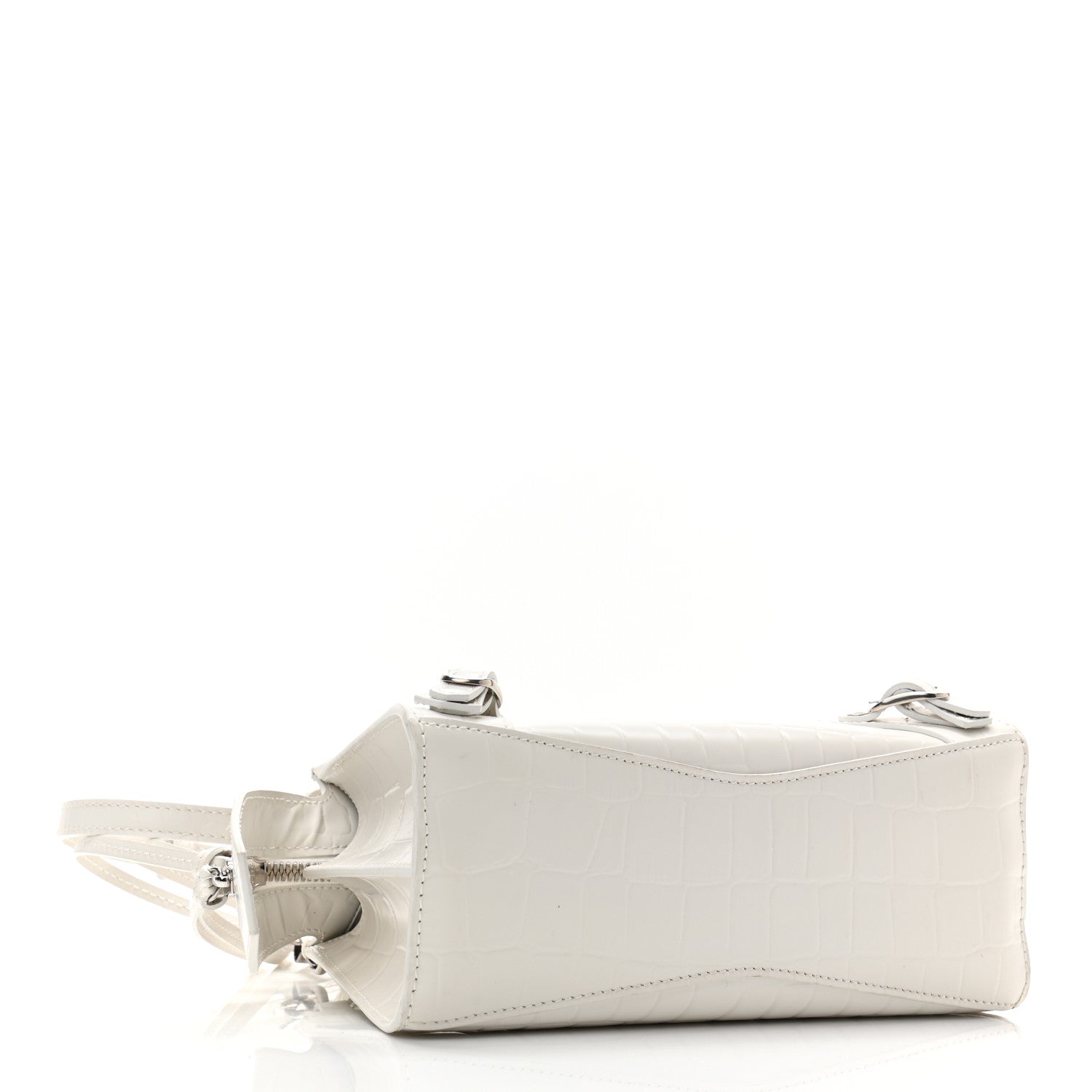 Balenciaga Semi Shiny Calfskin Crocodile Embossed Neo Classic Silver Hardware Mini City White 4 of 9