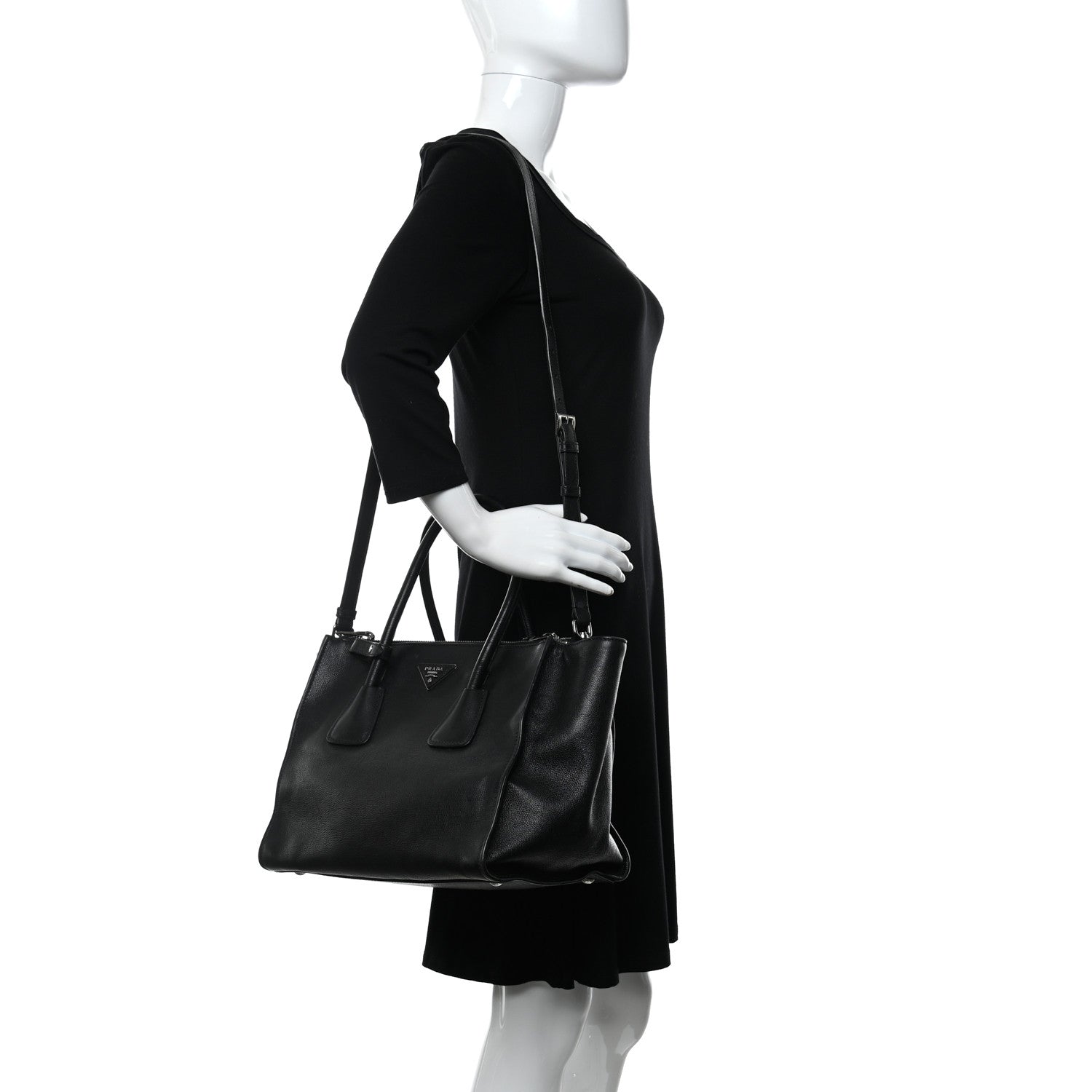 Prada City Calf Medium Galleria Double Zip Tote Black 2 of 12
