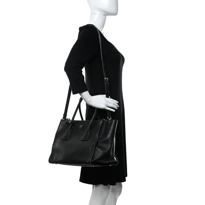Prada City Calf Medium Galleria Double Zip Tote Black 2 of 12