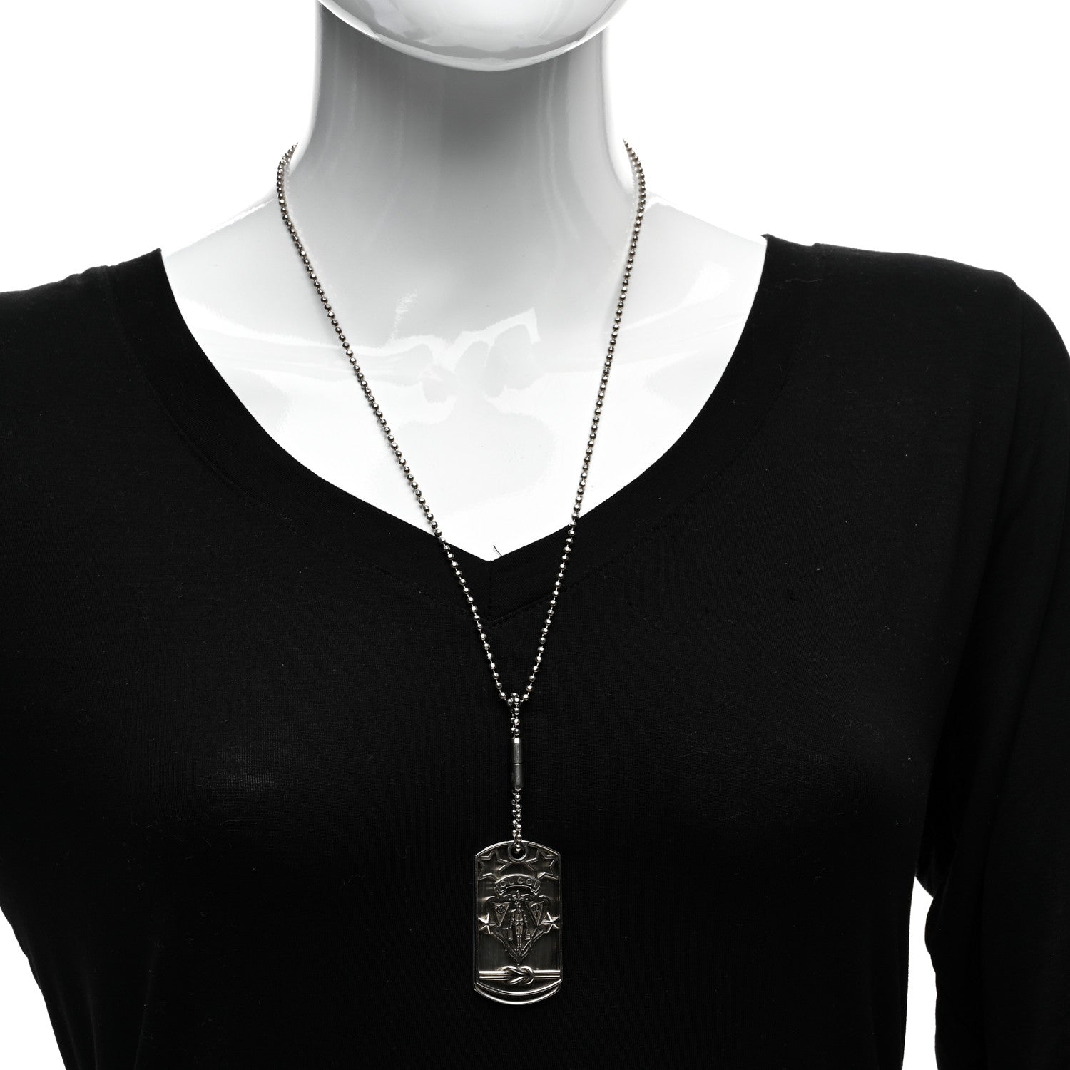 Gucci Sterling Silver Crest Dog Tag Necklace 2 of 4