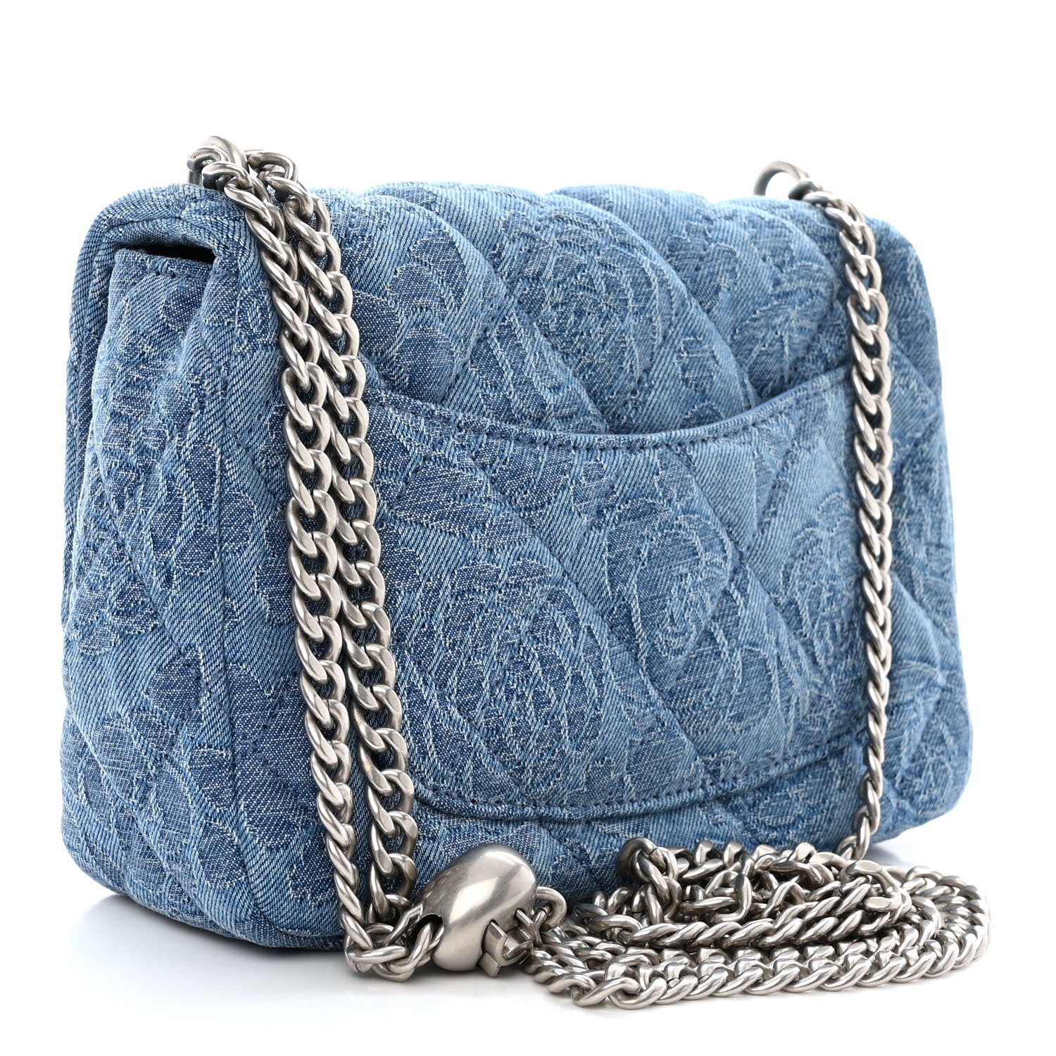 Chanel Denim Quilted Camellia Sweetheart Mini Flap Blue 3 of 10
