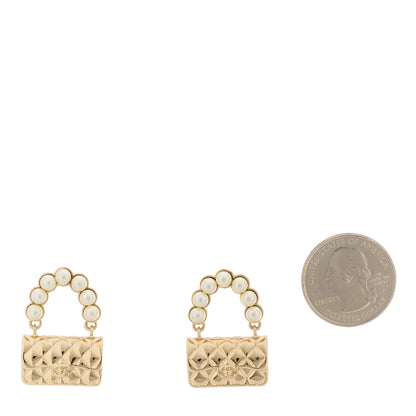 Chanel Pearl Quilted CC Flap Bag Earrings Gold 2 of 5