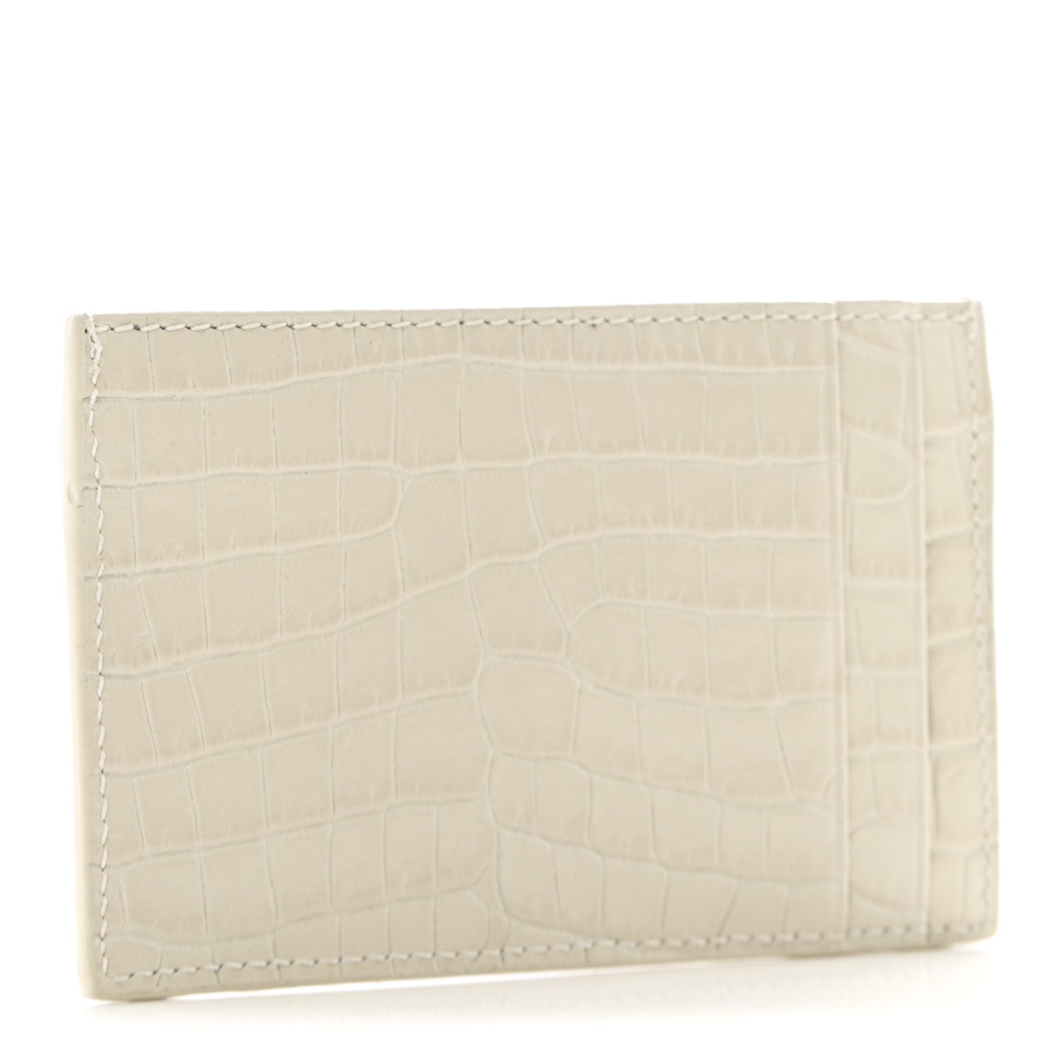 Saint Laurent Calfskin Crocodile Embossed Uptown Monogram Card Case Crema Soft 3 of 9