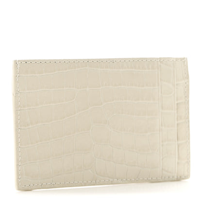 Saint Laurent Calfskin Crocodile Embossed Uptown Monogram Card Case Crema Soft 3 of 9