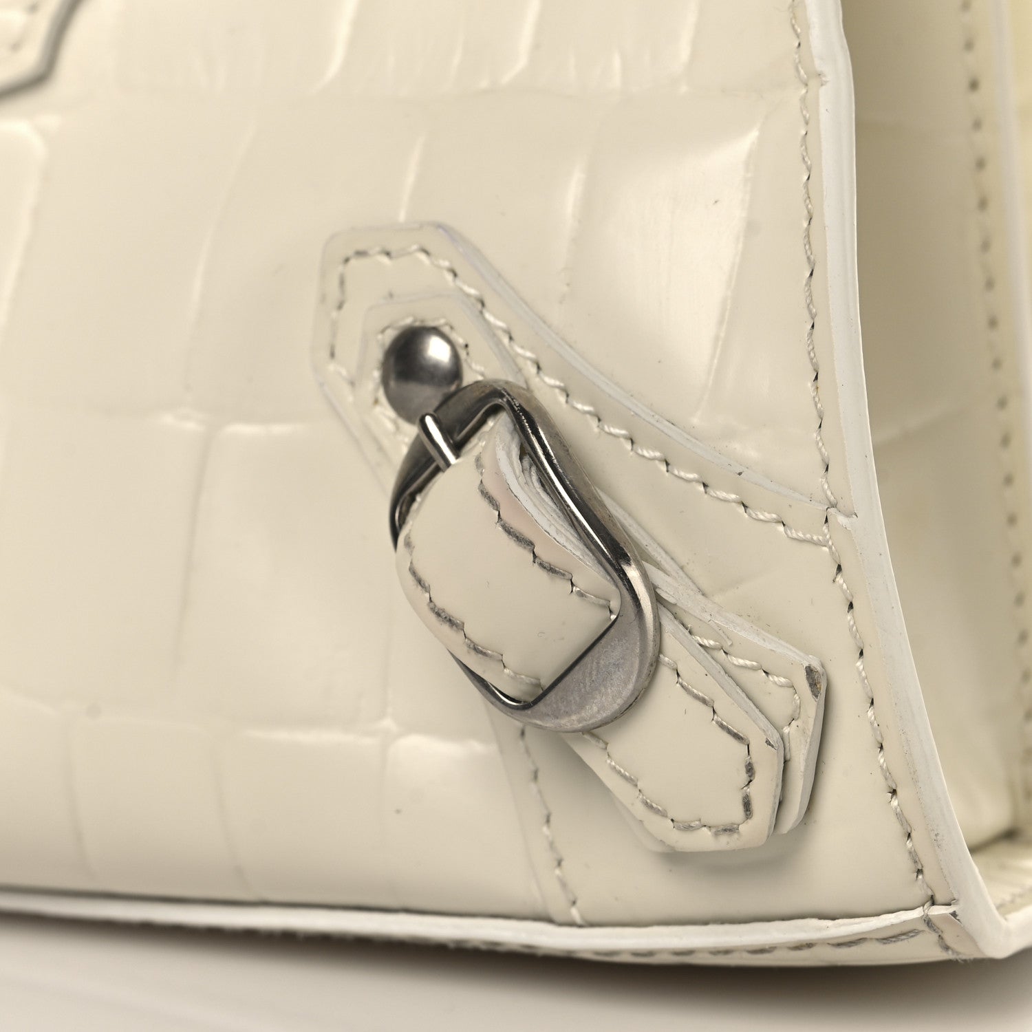 Balenciaga Semi Shiny Calfskin Crocodile Embossed Neo Classic Silver Hardware Mini City White 17 of 17