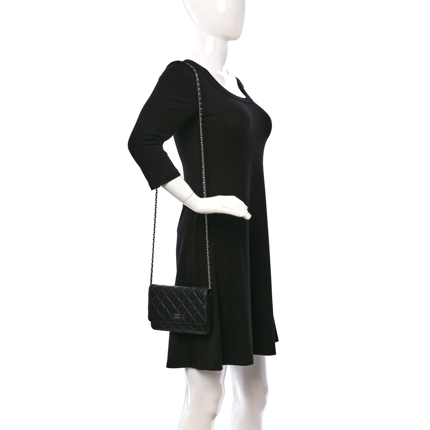 Lambskin Quilted Wallet On Chain WOC Black