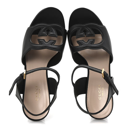 Gucci Cosmos Softy Calfskin Wooden Interlocking G Cut-Out 30/120mm Platform Sandals 40.5 Black 2 of 10