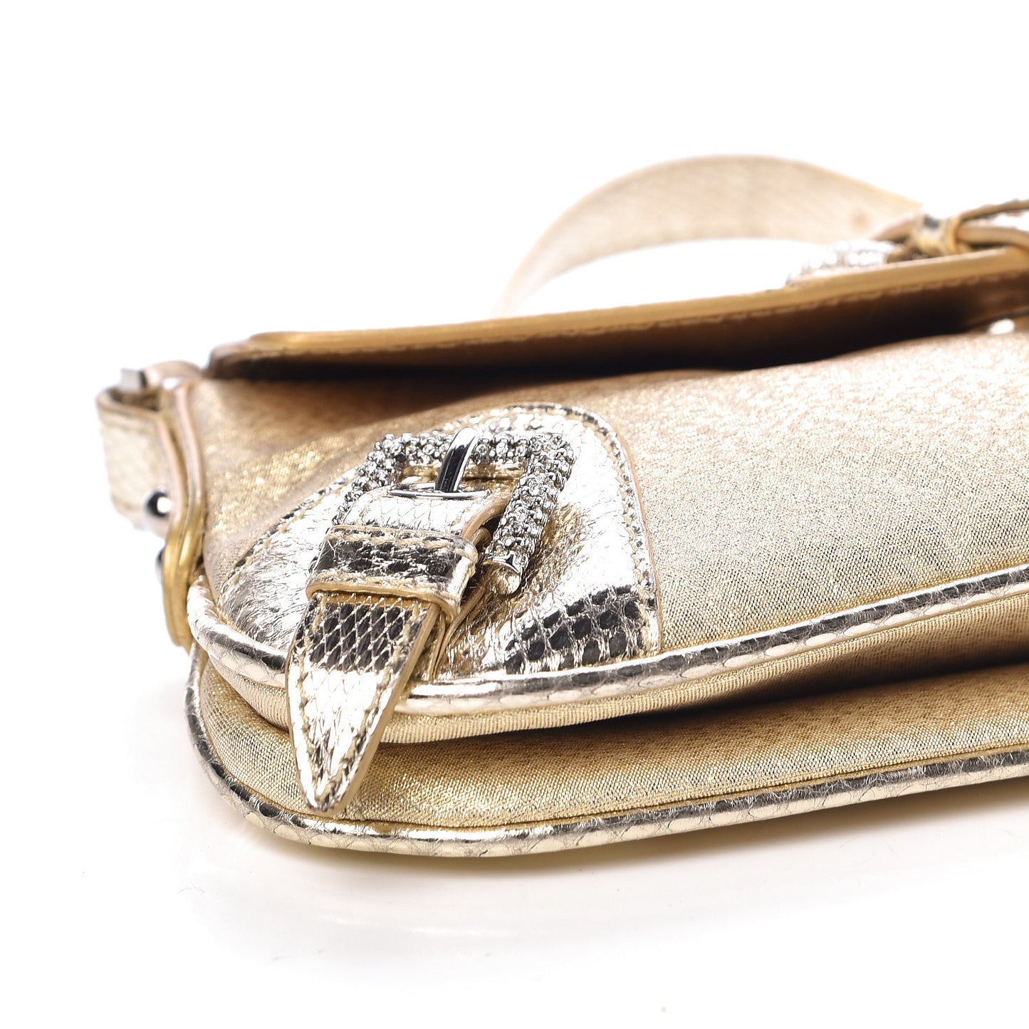 Snakeskin Jacquard Crystal Embellished Chain Clutch Gold