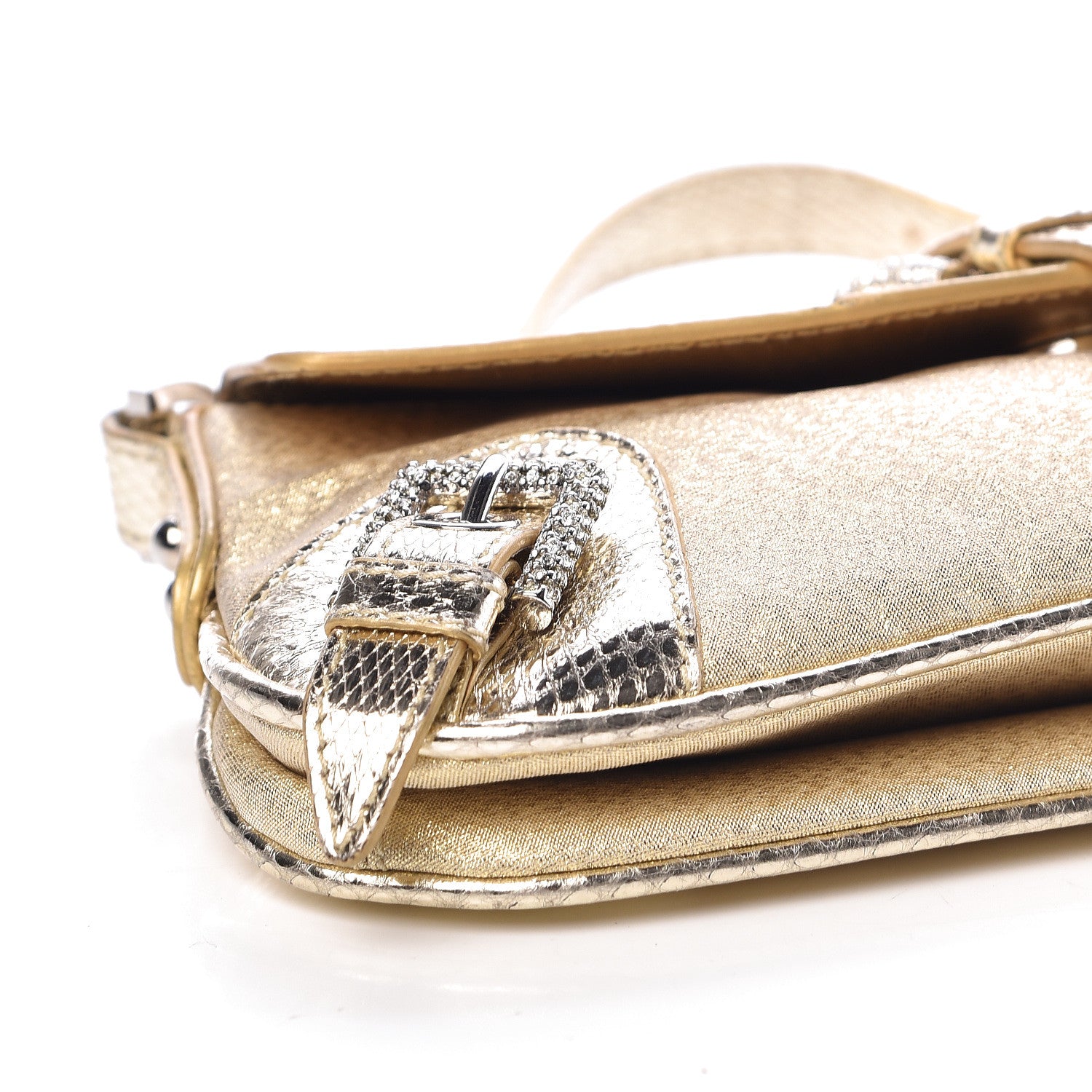 Dolce & Gabbana Snakeskin Jacquard Crystal Embellished Chain Clutch Gold 8 of 9