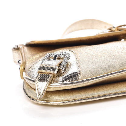 Dolce & Gabbana Snakeskin Jacquard Crystal Embellished Chain Clutch Gold 8 of 9