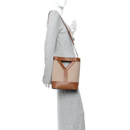 Saint Laurent Smooth Calfskin Canvas Y Small Bucket Bag White Camel 2 of 12
