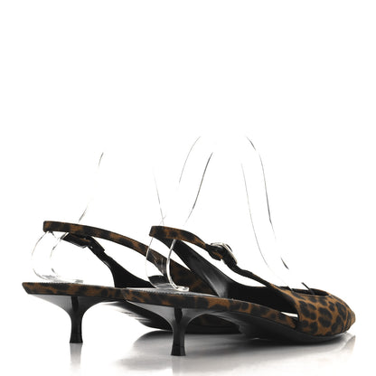 Saint Laurent Canvas Leopard Print Quadria 30 Slingback Pumps 39.5 Manto Naturale 5 of 10