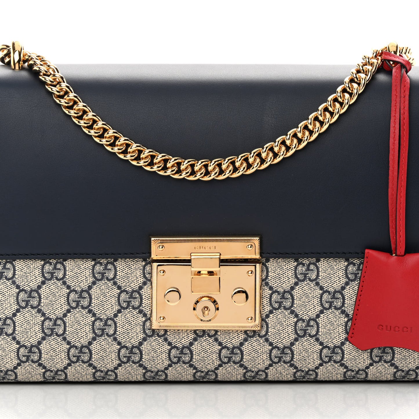 GG Supreme Monogram Calfskin Medium Padlock Shoulder Bag Beige Blue Mystic White Hibiscus Red