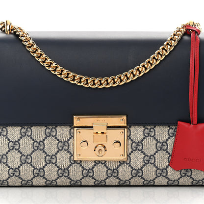 Gucci GG Supreme Monogram Calfskin Medium Padlock Shoulder Bag Beige Blue Mystic White Hibiscus Red 8 of 15