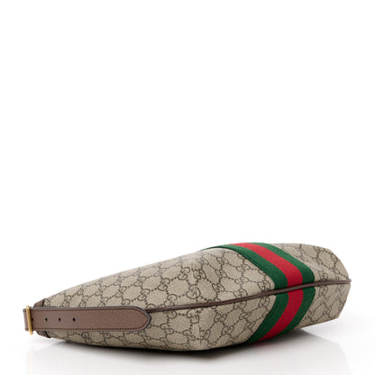 Gucci GG Supreme Monogram Textured Dollar Calfskin Web Small Ophidia Half Moon Hobo Beige Ebony New Acero 4 of 12