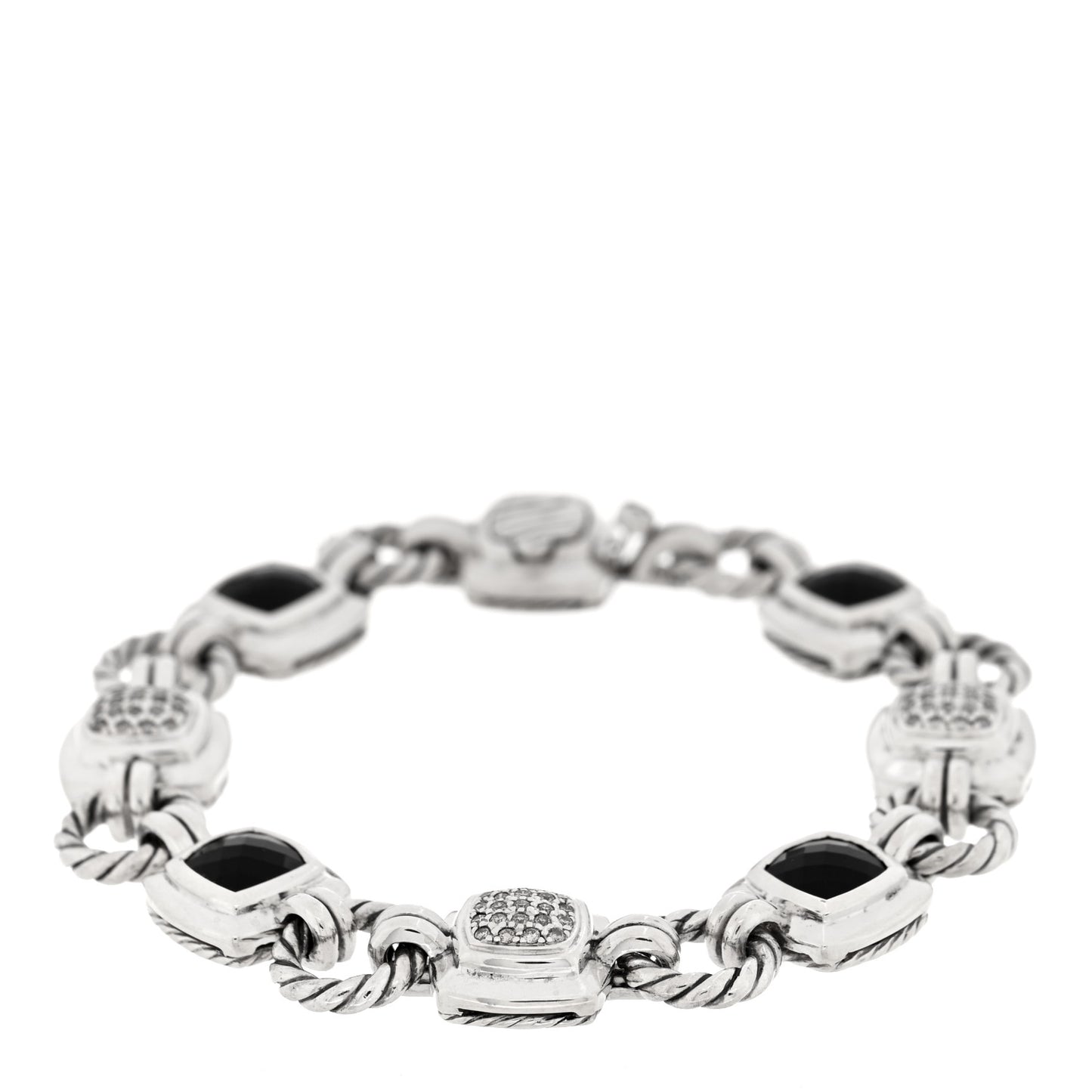 Sterling Silver Diamond Black Onyx Renaissance Link Bracelet